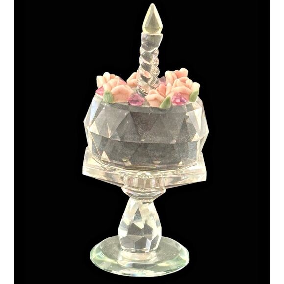 Crystal Decorated Birthday Cake Figurine Anniversary Collectable Pink Floral